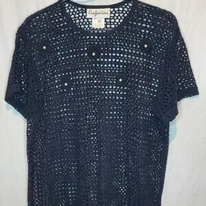 Women’s Confessions Blue Mesh Short Sleeve Blouse Top Size Medium